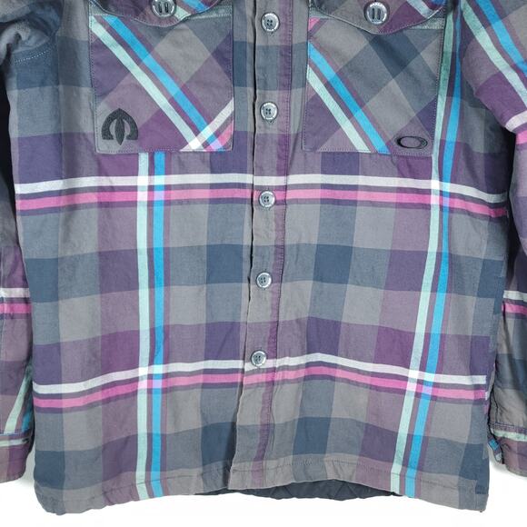 Oakley Men's Medium Plaid Cotton Multicolor Lined Button Down Shirt Jacket - Picture 3 of 12